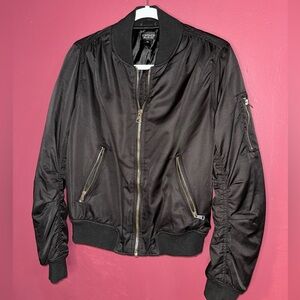Top shop black bomber jacket with zipper detailing